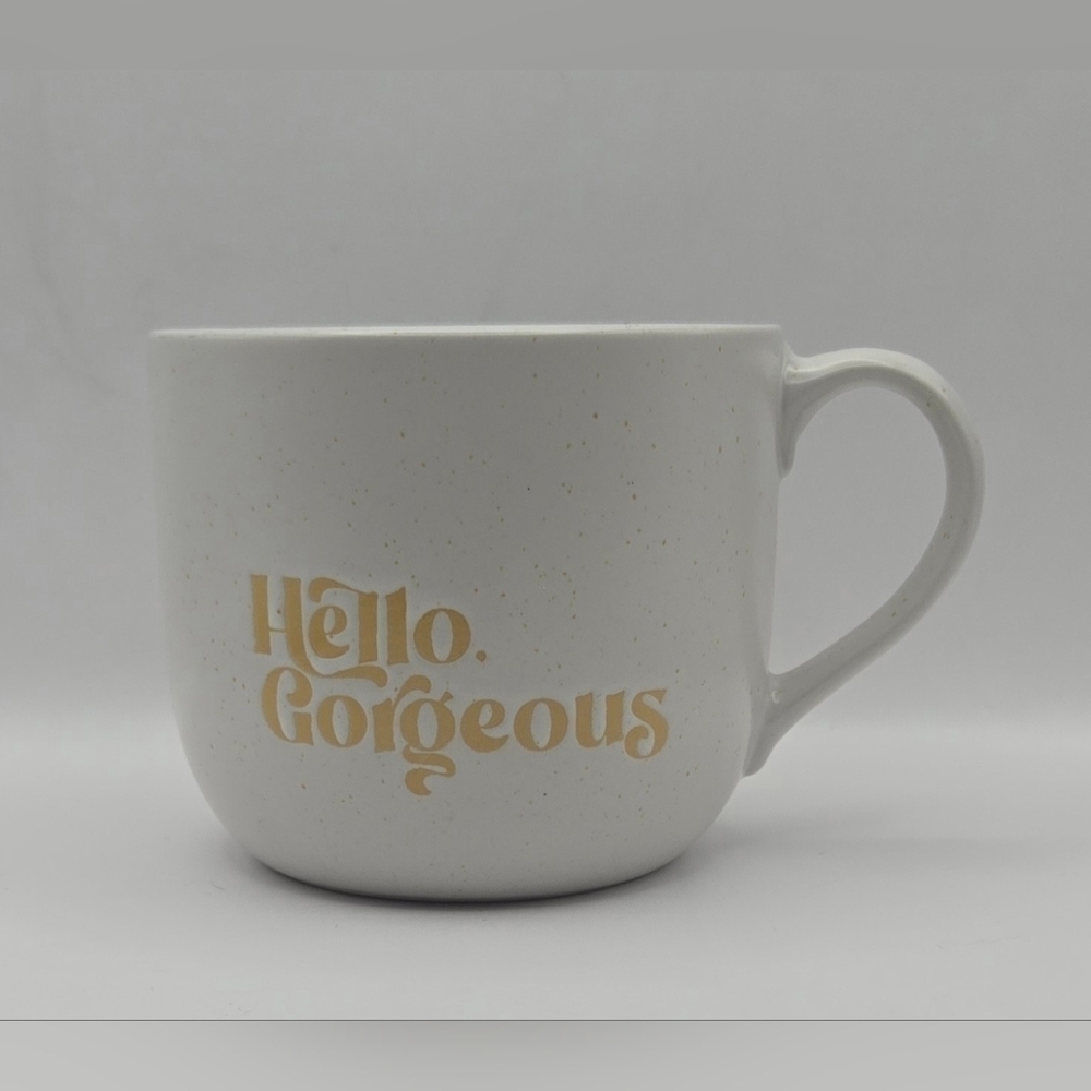 Hello Gorgeous Stoneware Coffee Mug Daisy Interior Speckled Ceramic 16 oz Gift